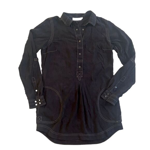 Go Silk Long Sleeve Tunic Popover Blouse Gray Snap Closure Pockets Size S - Picture 3 of 7